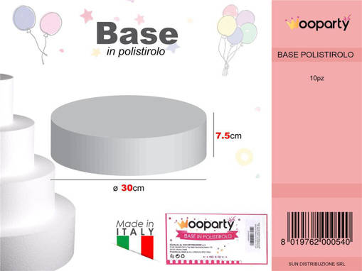 Wooparty D.30 X H. 7.5 Base Rotonda Polistirolo /Pz Da 10**