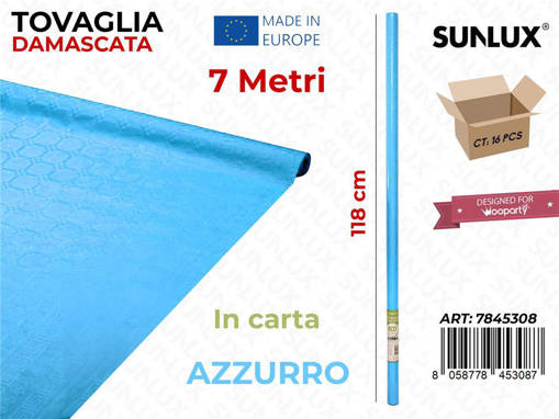 Sunlux Tovaglia Damascata in Carta, 118cm x 7 mt, AZZURRA