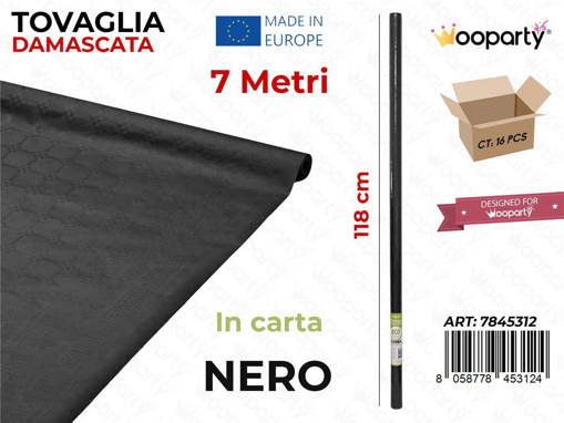 Sunlux Tovaglia Damascata in Carta, 118cm x 7 mt, Nero 