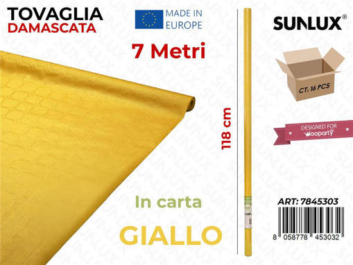 Sunlux Tovaglia Damascata in Carta, 118cm x 7 mt, Giallo Canarino