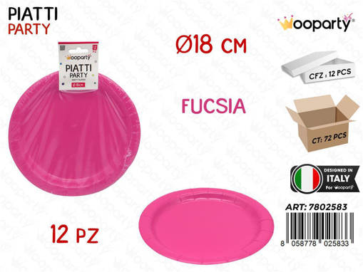 Wooparty Piatti Carta Monouso Fucsia 12Pcs D.18Cm