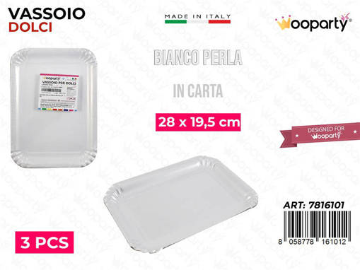Sunlux Vassoio Per Dolci Bianco Perla 28*19.5Cm 3Pcs Pz Da 12**