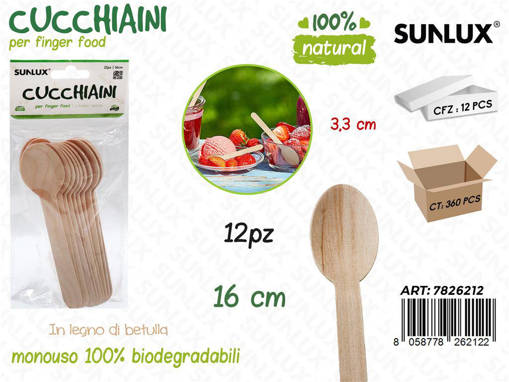 Sunlux CUCCHIAINI IN LEGNO BIODEGR. 12PCS 16CM /PZ DA 12**