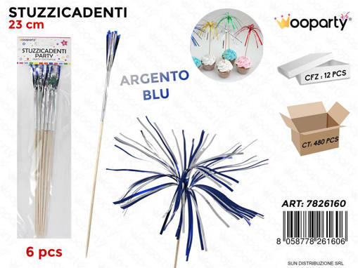 STUZZICADENTI PARTY BLU-ARG. 6PCS 23CM /PZ DA 12**