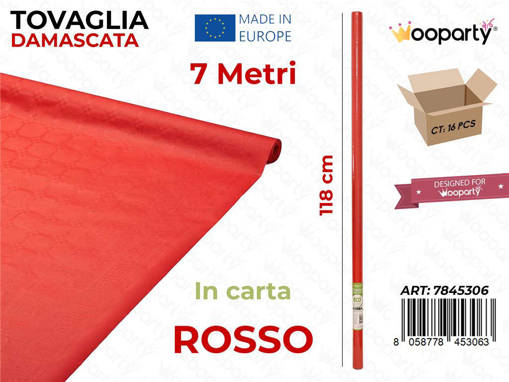 Sunlux Tovaglia Damascata in Carta, 118cm x 7 mt, ROSSO 
