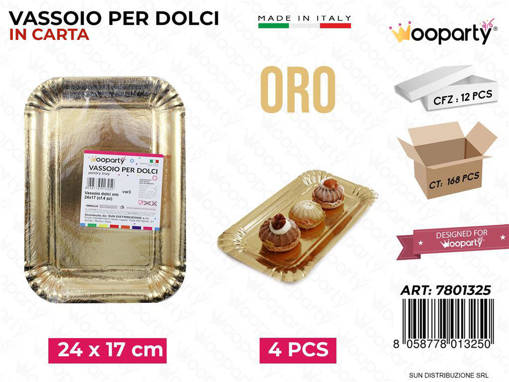 Wooparty Vassoio Per Dolci Oro 24*17Cm 4Pcs /Pz Da 12**