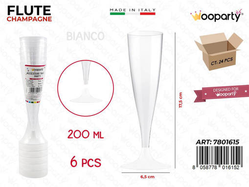 Wooparty Flute Bianco 200Ml 6Pcs 6.5*17.5Cm Pz Da 24**