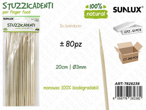Sunlux STUZZICADENTI IN BAMBOO 80PCS D.3MM*20CM /PZ DA 12**