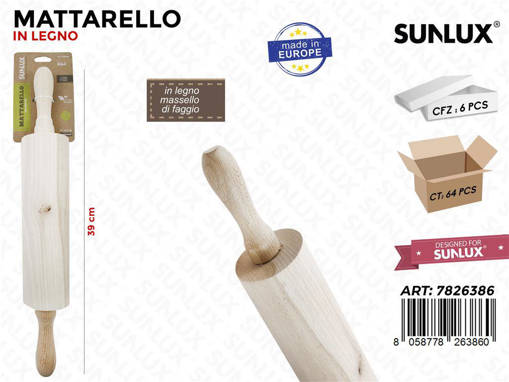 Sunlux Mattarello In Legno Di Faggio 6*39 Cm Pz Da 6**