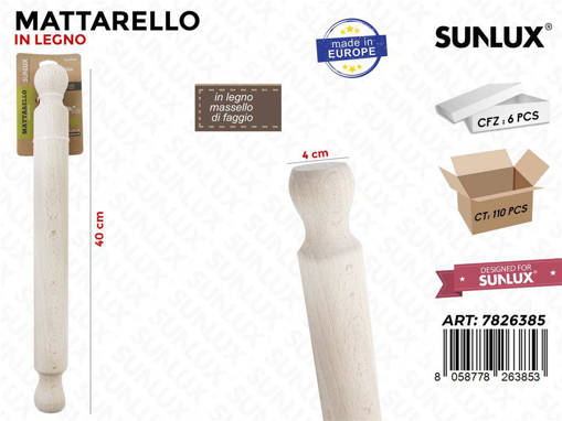 Sunlux Mattarello In Legno Di Faggio 4*40 Cm Pz Da 6**