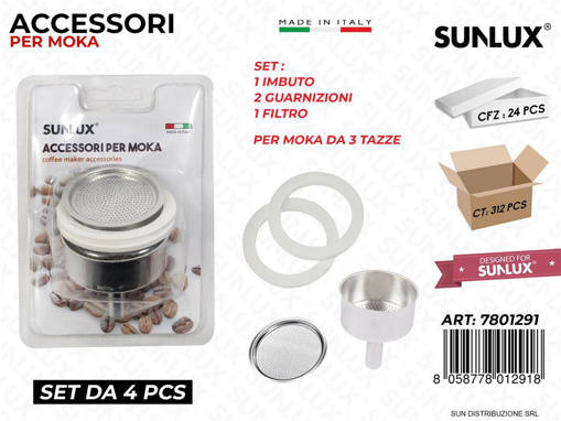 Sunlux Tris Set Per Moka Da 3Tazze 4Pcs Ass. Pz Da 24**