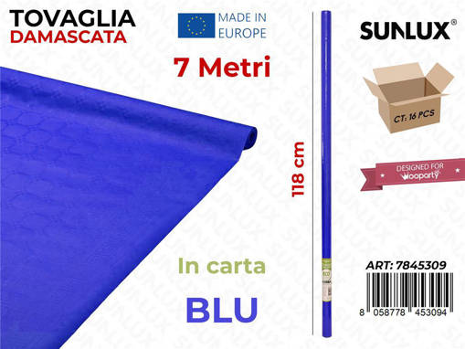 Sunlux Tovaglia Damascata in Carta, 118cm x 7 mt, Blu Scuro 