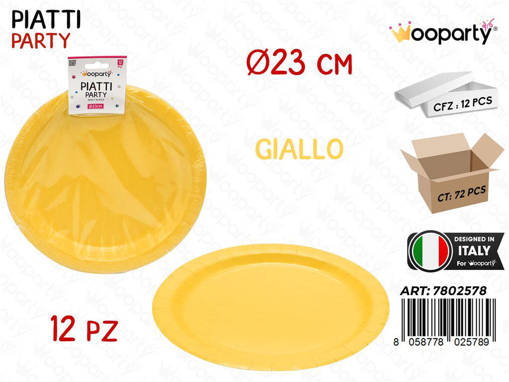 Wooparty Piatti Carta Monouso Giallo 12Pcs D.23Cm