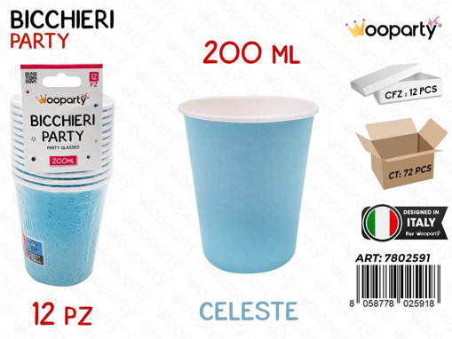Wooparty Bicchieri Carta Monouso Celeste 12Pcs 200Ml