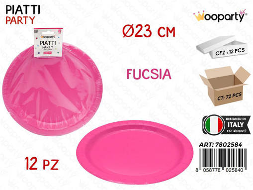 Wooparty Piatti Carta Monouso Fucsia 12Pcs D.23Cm