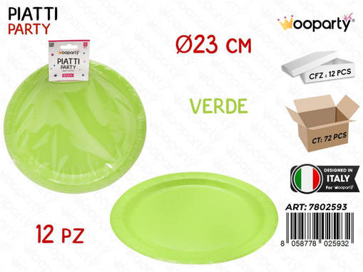 Wooparty Piatti Carta Monouso Verde 12Pcs D.23Cm