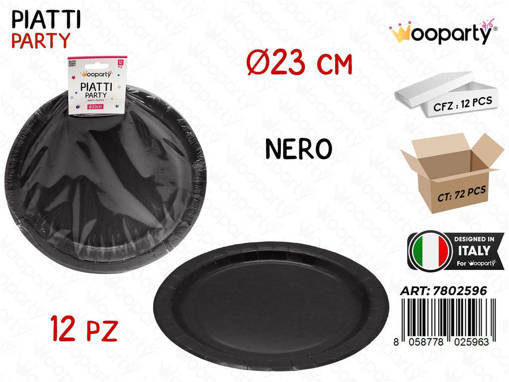 Wooparty Piatti Carta Monouso Nero 12Pcs D.23Cm
