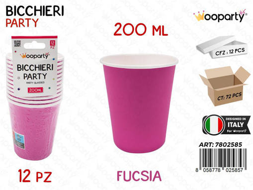 Wooparty Bicchieri Carta Monouso Fucsia 12Pcs 200Ml