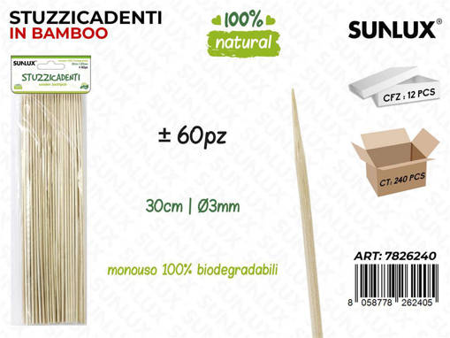 Sunlux STUZZICADENTI IN BAMBOO 60PCS D.3MM*30CM /PZ DA 12**