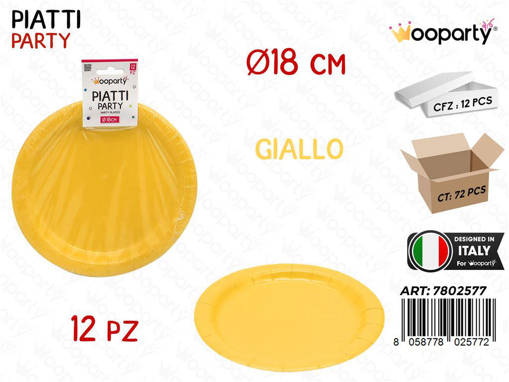 Wooparty Piatti Carta Monouso Giallo 12Pcs D.18Cm