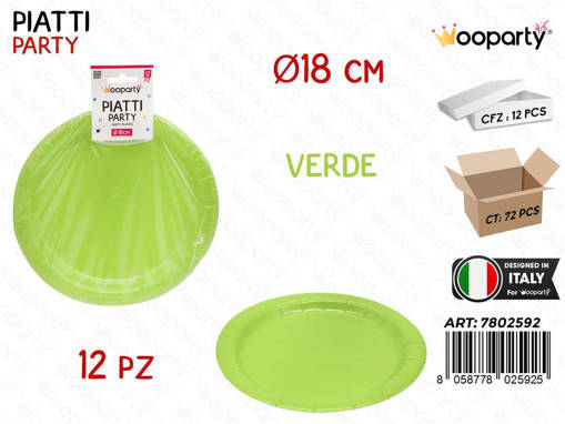 Wooparty Piatti Carta Monouso Verde 12Pcs D.18Cm