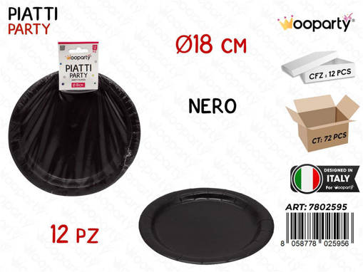 Wooparty Piatti Carta Monouso Nero 12Pcs D.18Cm