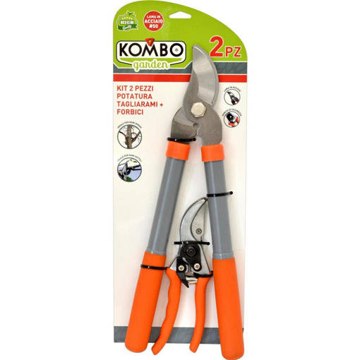 Kit Potatura composto da Tronchesi Tagliarami misura 38cm, manico antiscivolo in Acciaio, e PVC a doppia iniezione, lama Bypass in acciaio al carbonio #50 Spessore 3.5 mm + Forbici da Potatura 20 Cm, Lama Bypass in in acciaio al carbonio #50 Spessore 2.5 mm, Manico rivestito in PVC