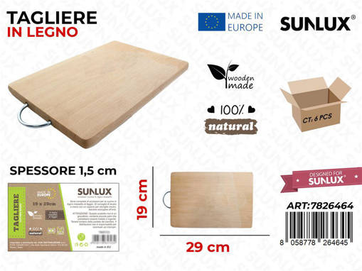 Sunlux Tagliere Con Manico Legno Di Faggio 19*29Cm Pz Da 6**