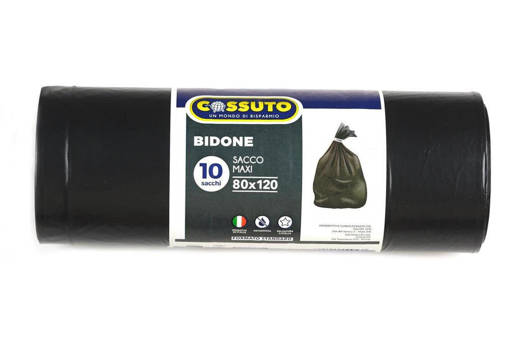 Cossuto 10 Sacchi Pattumiera 80X120 Cm, 130 Litri, Nero, Laccio