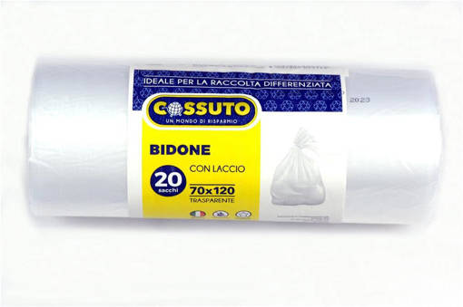 Cossuto 20 Sacchi Bidone 70x120 Cm, 110 Litri, Trasparente, Laccio