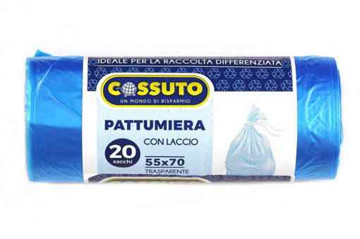 Cossuto 20 Sacchi Pattumiera 55x70 Cm, 40 Litri, Azzurro, Con Laccio