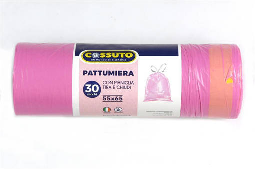 Cossuto 30 Sacchi Pattumiera 55x65 Cm, 40 Litri, Rosa, Maniglia Scorrevole Tira E Chiudi