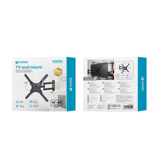 Unico MU6392 Applicable to 14-43 inches, load-bearing 12KG, retractable and rotatable TV wall mount, black ROHS