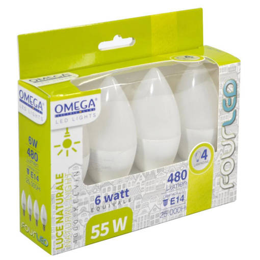 Omega Set 4 Pz Candela C37 6W Led 4000K 540Lm E14 F