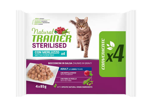 Natural Trainer Gatto Adulto Sterilizzato 4*85 gr, Merluzzo
