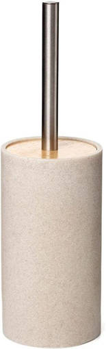 Tatay Portascopino Wc Bora Beige In Poliresina E Legno, Manico In Acciaio Inox