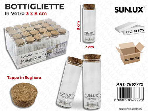Bottigliette In Vetro C/Tappo Sughero 3*8Cm /Pz Da 24**
