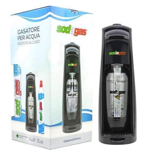 Sodagas Gasatore Domestico "Bollicino Black" con Cilindro Ricarica e Bottiglia 