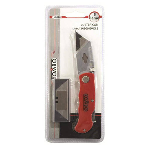 Kombo Taglierino Con Lama In Acciaio Inox Pieghevole,  Manico In Metallo. Blocco Automatico. 5 Lame Incluse.