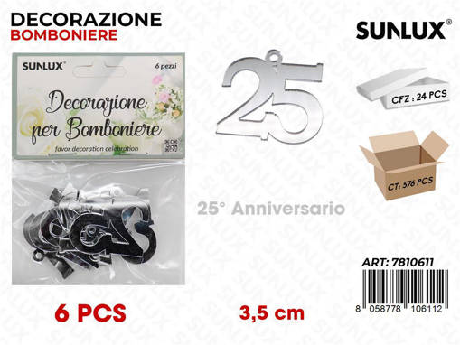 Sunlux Dec. Bomb. 25Anniv. Arg. 6Pcs 3.5Cm /Pz Da 24**