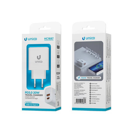Unico Caricabatterie domestico Dual U A+C PD3.0 20W