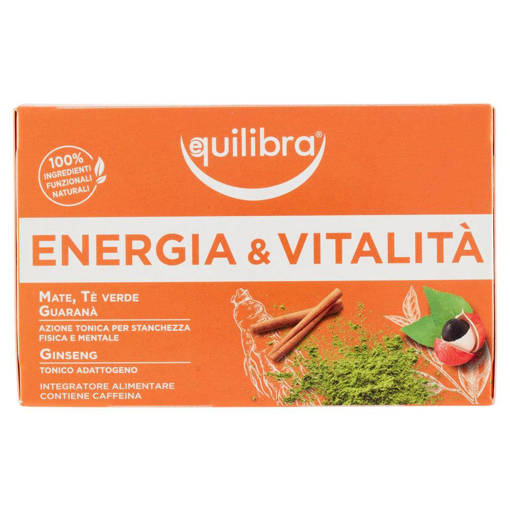 Equilibra Tisana Energia & Vitalità Con Mate Té Verde Guaranà Ginseng 15 filtri