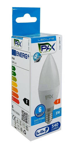 PAX Candela Led C37 6W 540Lm 6500K E14 , 37*99Mm, 25000H, Ic Driver, 200° Beam Angle, 2 Anni Di Garanzia F