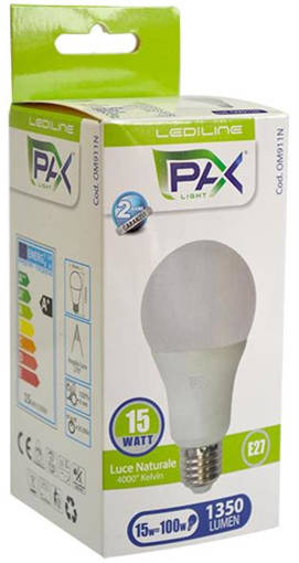 PAX Goccia Led A60 15W 1521Lm 4000K E27 F, 60*128Mm, 25000H, Ic Driver, 240° Beam Angle, 2 Anni Di Garanzia F