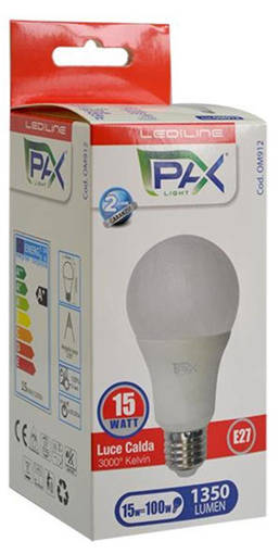 PAX Goccia Led A60 15W 1521Lm 3000K E27 F, 60*128Mm, 25000H, Ic Driver, 240° Beam Angle, 2 Anni Di Garanzia F