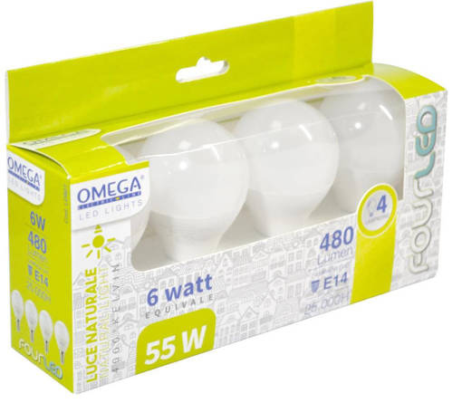 Omega Set 4 Pz Sfera P45 6W Led 4000K 540 Lm E14 F
