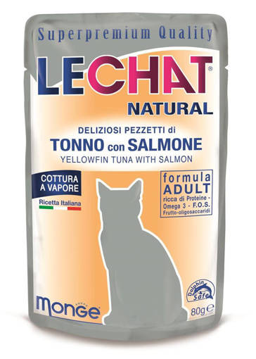 Lechat Buste Natural 80 gr, Tonno e Salmone