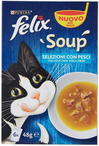 Purina Felix Soup Umido Gatto Selezioni con Pesci, 6x48 gr
