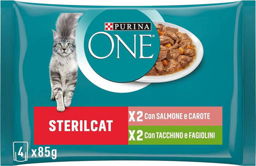 Purina One Sterilcat Filettini In Salsa Salmone Carote Tacchino Fagiolini 85 gr x 4 buste                      
