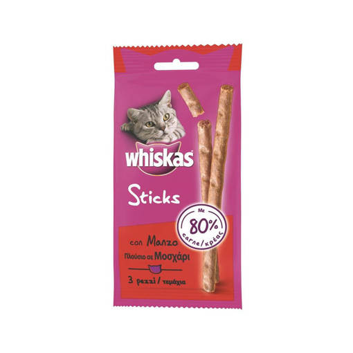 Whiskas Sticks, 3 pezzi, 18 gr, con Manzo 18 gr, 80% Carne